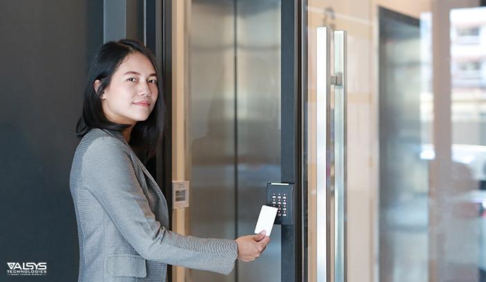 Female Employee Using Access Control